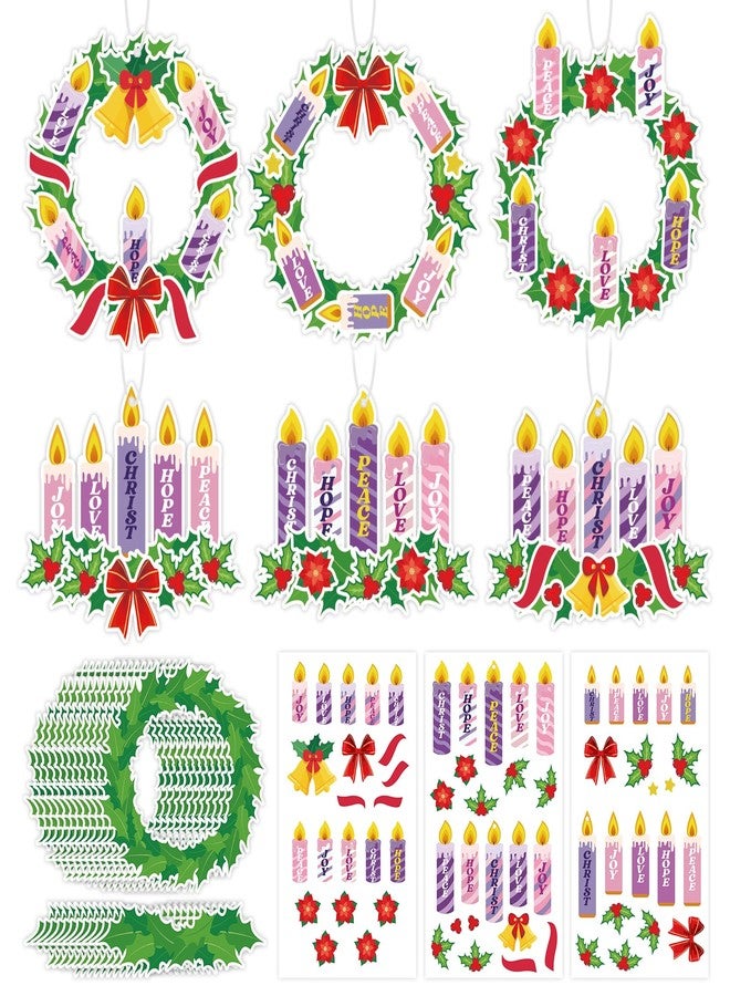 مجموعة أدوات صنع أكاليل عيد الميلاد للأطفال (٢٤ قطعة)، نشاط اصنع بنفسك أكاليل شموع عيد الميلاد، زينة دينية لعيد الميلاد للمنزل والفصول الدراسية والمدرسة والكنيسة والعائلة والعطلات - Image 1